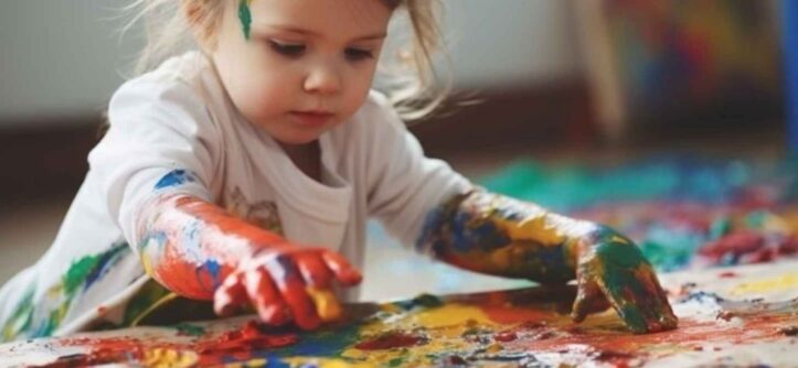 Children engaged in colorful art project showing creative learning in action