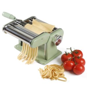 Close-up of Va Bene pasta maker producing homemade pasta sheets.