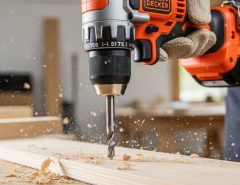 BLACK+DECKER cordless drill in action drilling wood for DIY project