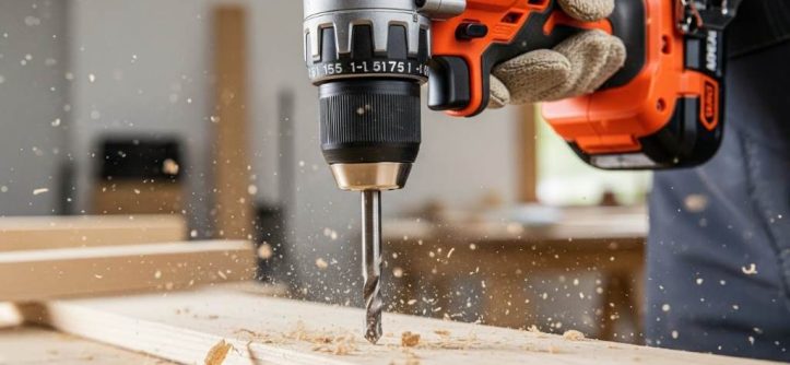 BLACK+DECKER cordless drill in action drilling wood for DIY project