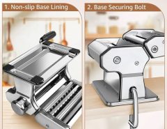 MZTOGR pasta maker on a kitchen counter featuring 9 adjustable thickness settings.