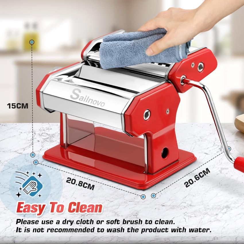 Sailnovo pasta maker set up on a kitchen counter for review