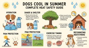 Dog drinking water from portable bowl during summer walk to prevent overheating