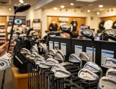 Beginner right-handed golf club set with driver, irons, and putter