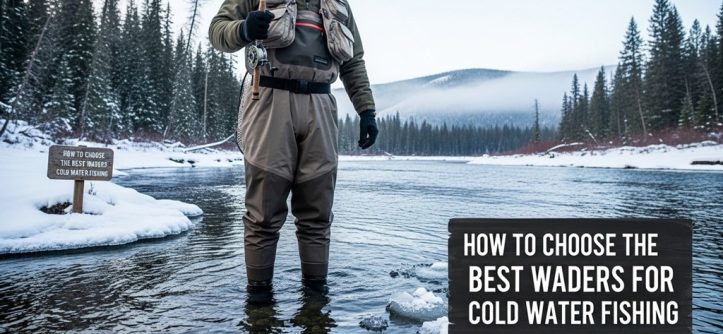 angler wearing insulated waders while fishing in cold river