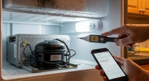 Atlanta homeowner checking refrigerator motor warning signs