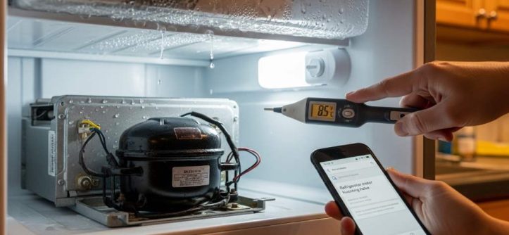 Atlanta homeowner checking refrigerator motor warning signs