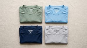 Affordable cooling long sleeve sun shirts neatly folded on a neutral background.