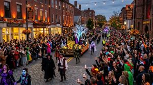 Crowds lining the streets of Salem MA for the 2026 Halloween Grand Parade
