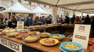 Pasta dishes on display at I Primi d'Italia festival Foligno Italy 2026