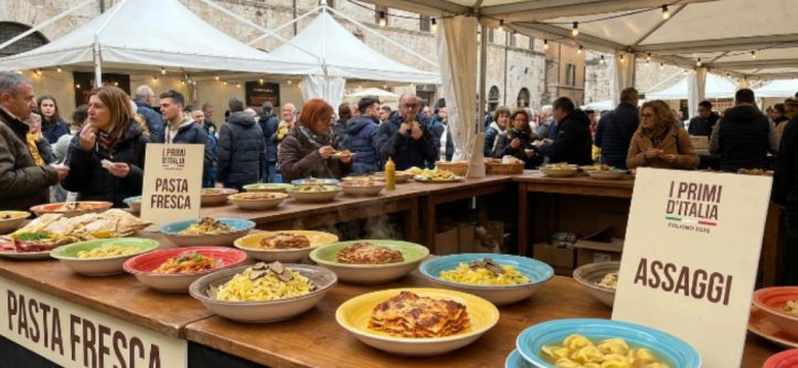 Pasta dishes on display at I Primi d'Italia festival Foligno Italy 2026
