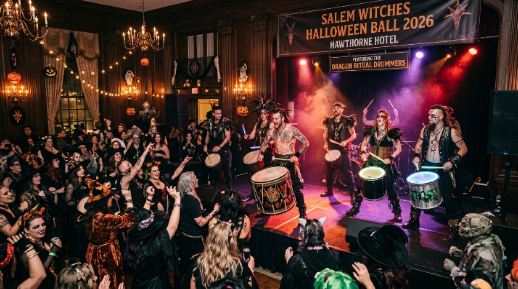 Salem Witches Halloween Ball 2026 at Hawthorne Hotel with Dragon Ritual Drummers