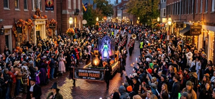 Thousands of spectators lining the streets of downtown Salem, Massachusetts, for the 29th Annual Haunted Happenings Grand Parade on October 1, 2026