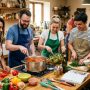 Friends preparing meals together during a cooking club session