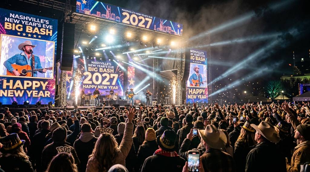 Live country music performance on the main stage during Nashville's New Year's Eve Big Bash 2027